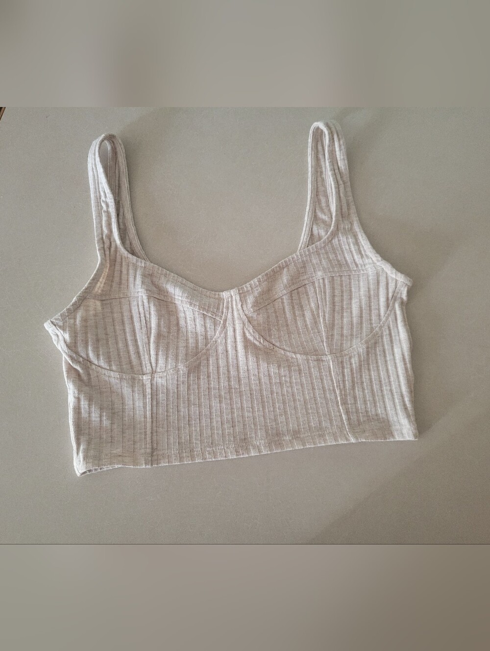H&M Beige Ribbed Crop Bustier Crop Top